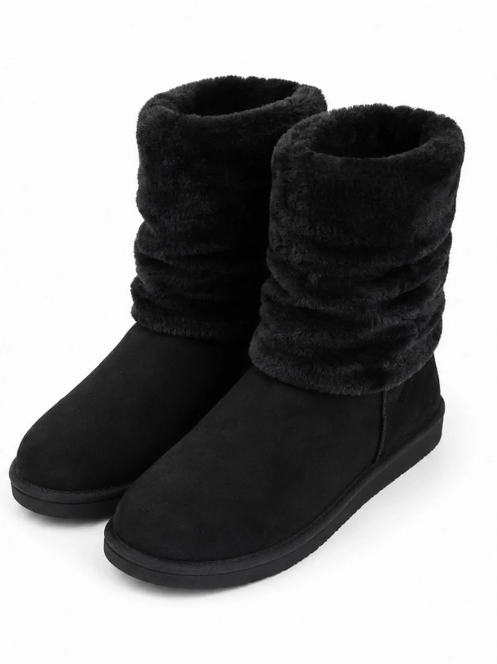 Plush Black Mid-Calf Faux Fur Winter Boots